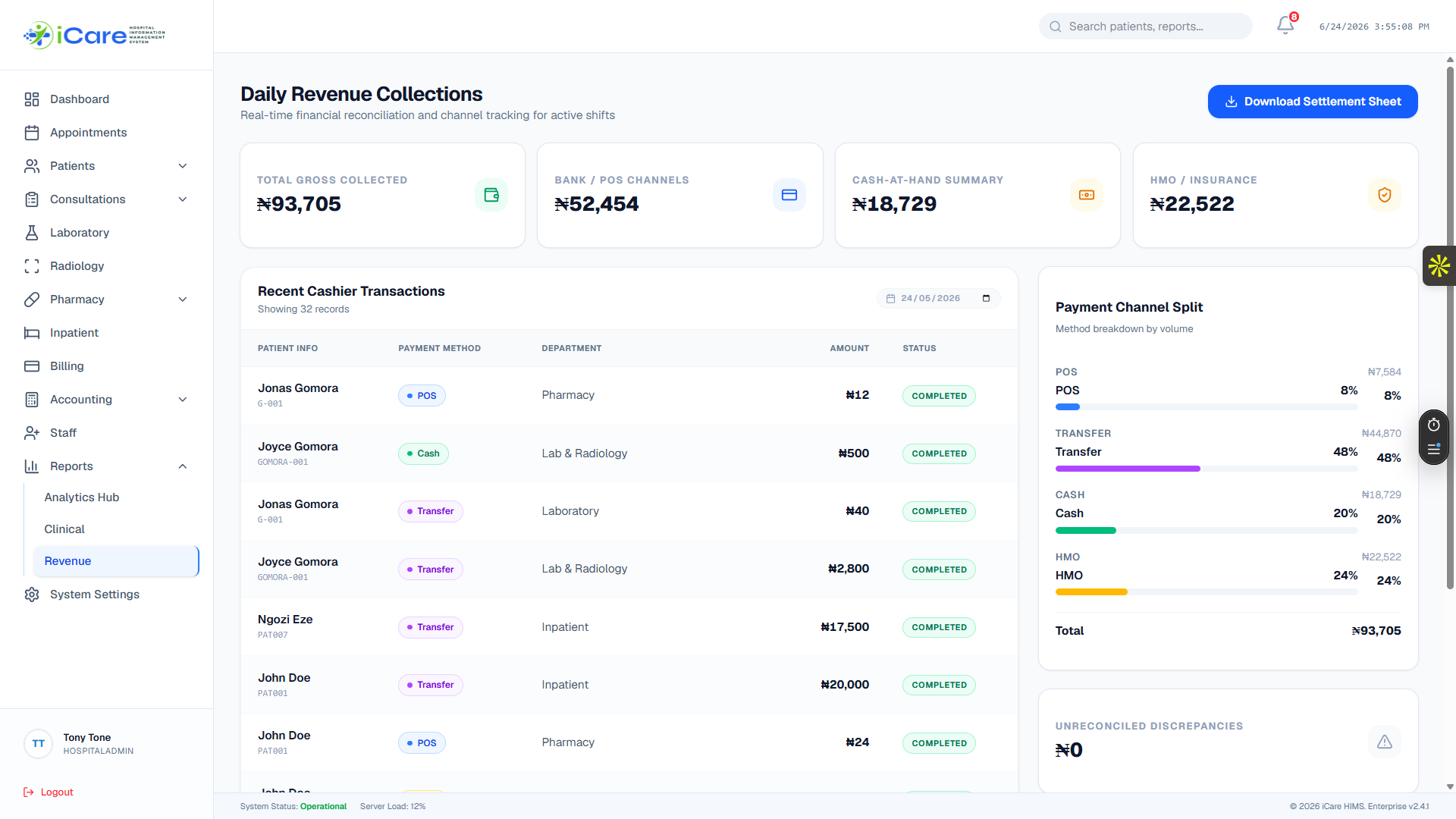 iCare HIMS revenue report module